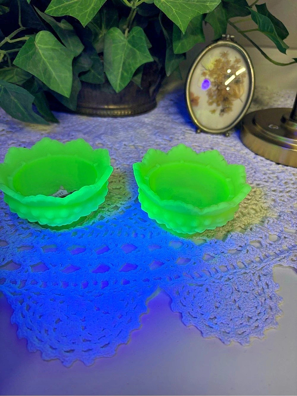 Fenton Vaseline Opalescent Hobnail fairy lamp bottoms